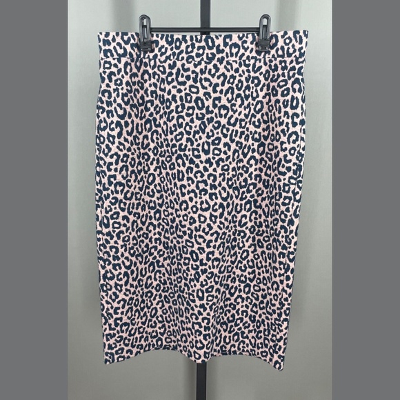 NEW Ann Taylor Skirt Womens Large pink blue leopard pencil midi preppy classic - Picture 1 of 9